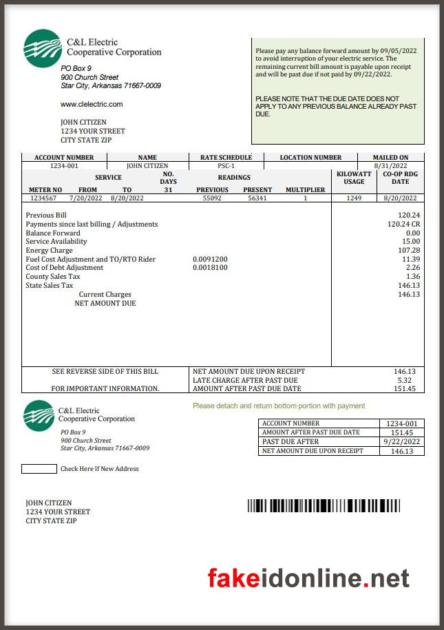 Arkansas Utility Bill PSD Template - Arkansas Proof of Address